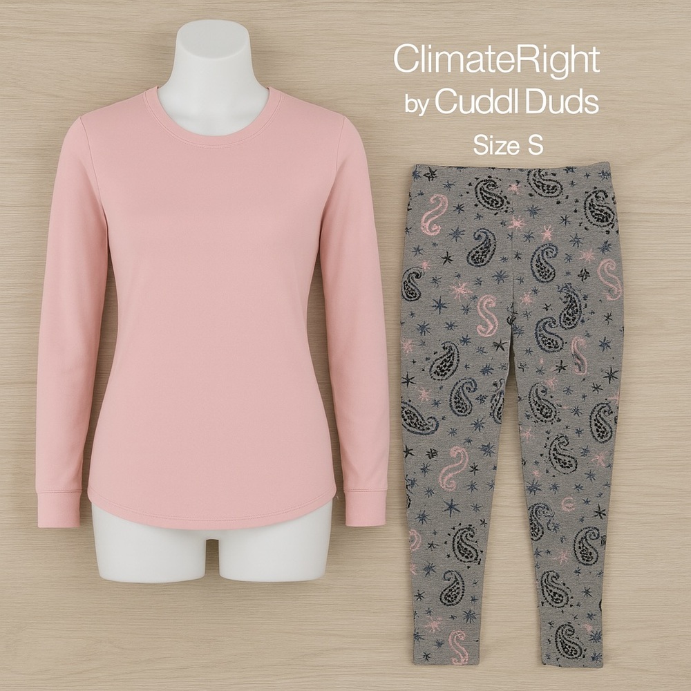 ClimateRight Thermal Pajama Set Pink Gray Paisley Size Small